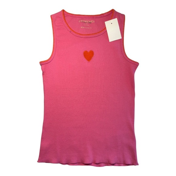 Crewcuts Other - Crewcuts Pink Ribbed Tank Top Little‎ Girls Size Large 10-11 Orange Heart Trim